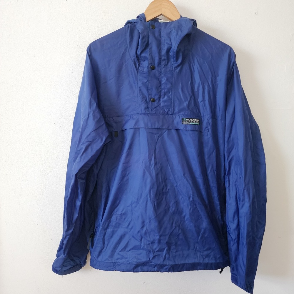 Manresa Blue Pullover Windbreaker Jacket Mens Medium Snap Button Quarter Zip